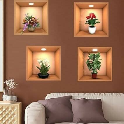 3D Vase Wall Stickers (Pack of 4) For Discount