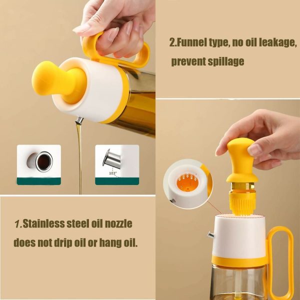 3-in-1 Kitchen Olive Oil Bottle with Silicone Brush & Measuring Dropper – 18.6oz (Yellow) Sale