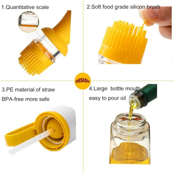 3-in-1 Kitchen Olive Oil Bottle with Silicone Brush & Measuring Dropper – 18.6oz (Yellow) Sale