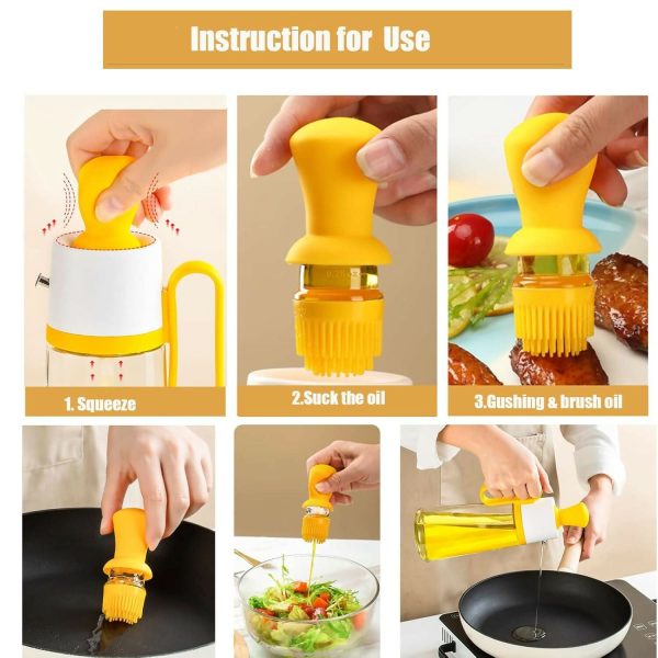 3-in-1 Kitchen Olive Oil Bottle with Silicone Brush & Measuring Dropper – 18.6oz (Yellow) Sale