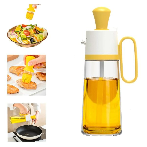 3-in-1 Kitchen Olive Oil Bottle with Silicone Brush & Measuring Dropper – 18.6oz (Yellow) Sale