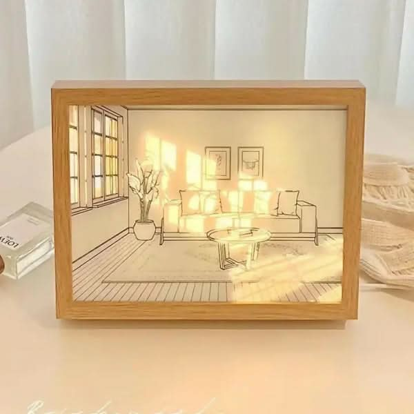 3D LED Wall Art Painting with Wooden Frame Random Design Online Sale