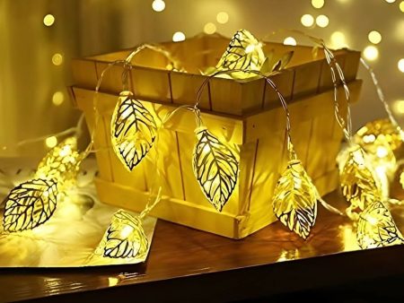 Decorative LED String Lights with Golden Metal Leaves (10 Lamps) on Sale