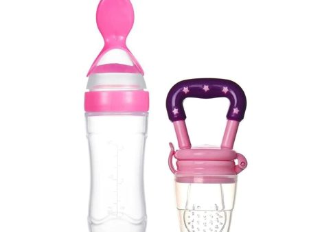 Safe O Kid Baby Combo of Babies Veggie Squeezy Spoon & Baby Food Fruit Nibbler for 0-24 Months (Pink Pink) Fashion