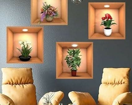 3D Vase Wall Stickers (Pack of 4) For Discount