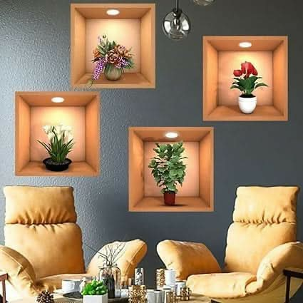 3D Vase Wall Stickers (Pack of 4) For Discount