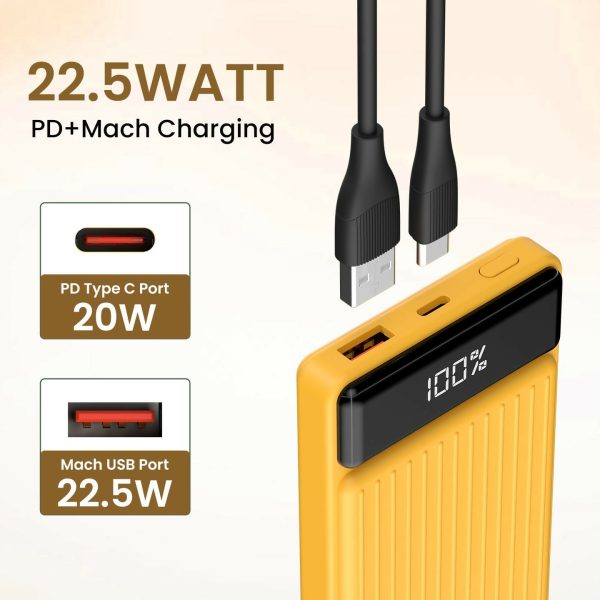 PORTRONICS Luxcell B 10K with 22.5W Fast Charge, Type-C PD output (Yellow) Supply