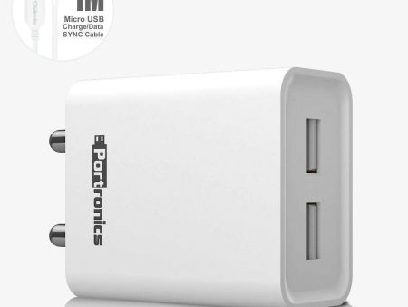 Portronics Adapto 66 12W Dual Port USB Charger (White) Supply